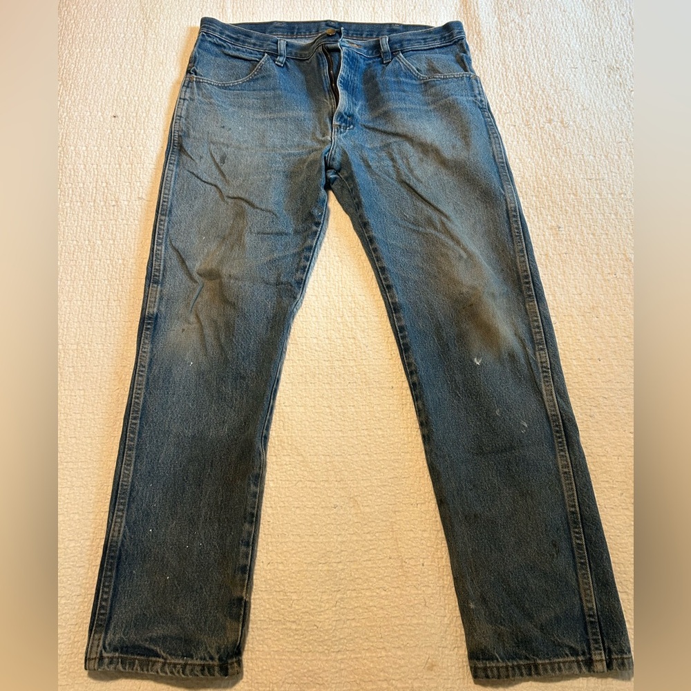 Rustler Men's Classic Weathered Denim Straight Jeans